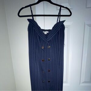 Navy Blue/White Pin Stripe Midi Dress with Gold Buttons, W Large (never worn)